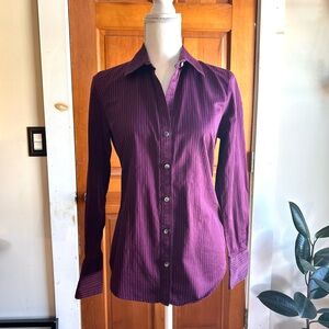 Calvin Klein Women’s S Deep Purple Pinstripe Button-Down Shirt
